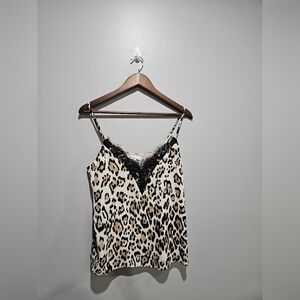 Socialite Leopard Print  Eyelash Lace Trim Cami Top